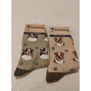 Lot Of 2 Sock Daddy Socks Bulldog Australian Shepard Supports Animal Shelters